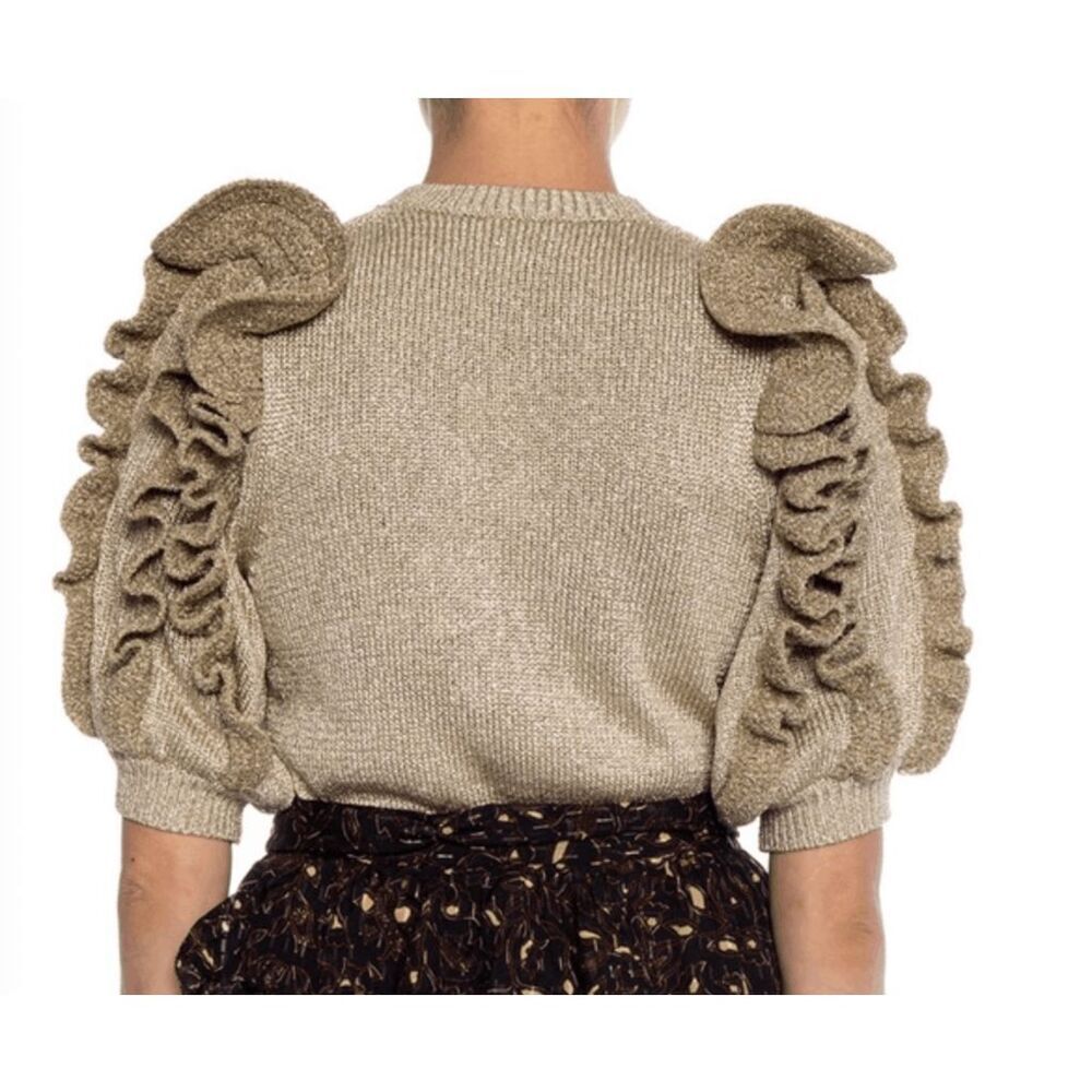 NWOT Ulla Johnson "Myrna"Ruffle Gold Knitted Short Sleeve Sweater Top Women's M